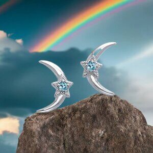 Blue Topaz Star Crescent Moon Sterling Silver Earrings